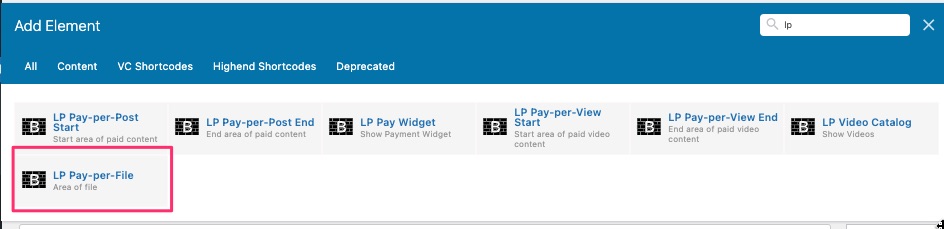 WPBakery pay-per-file add element