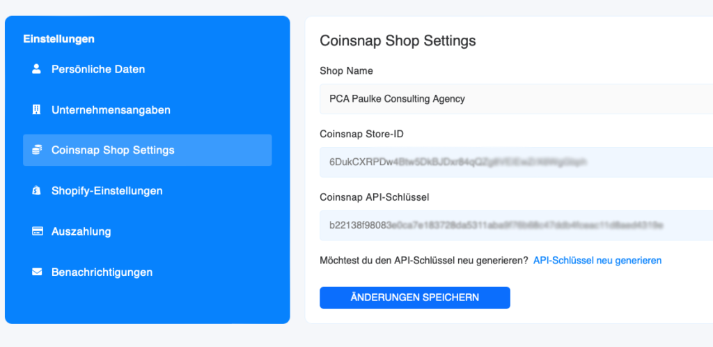 Coinsnap Shop Settings